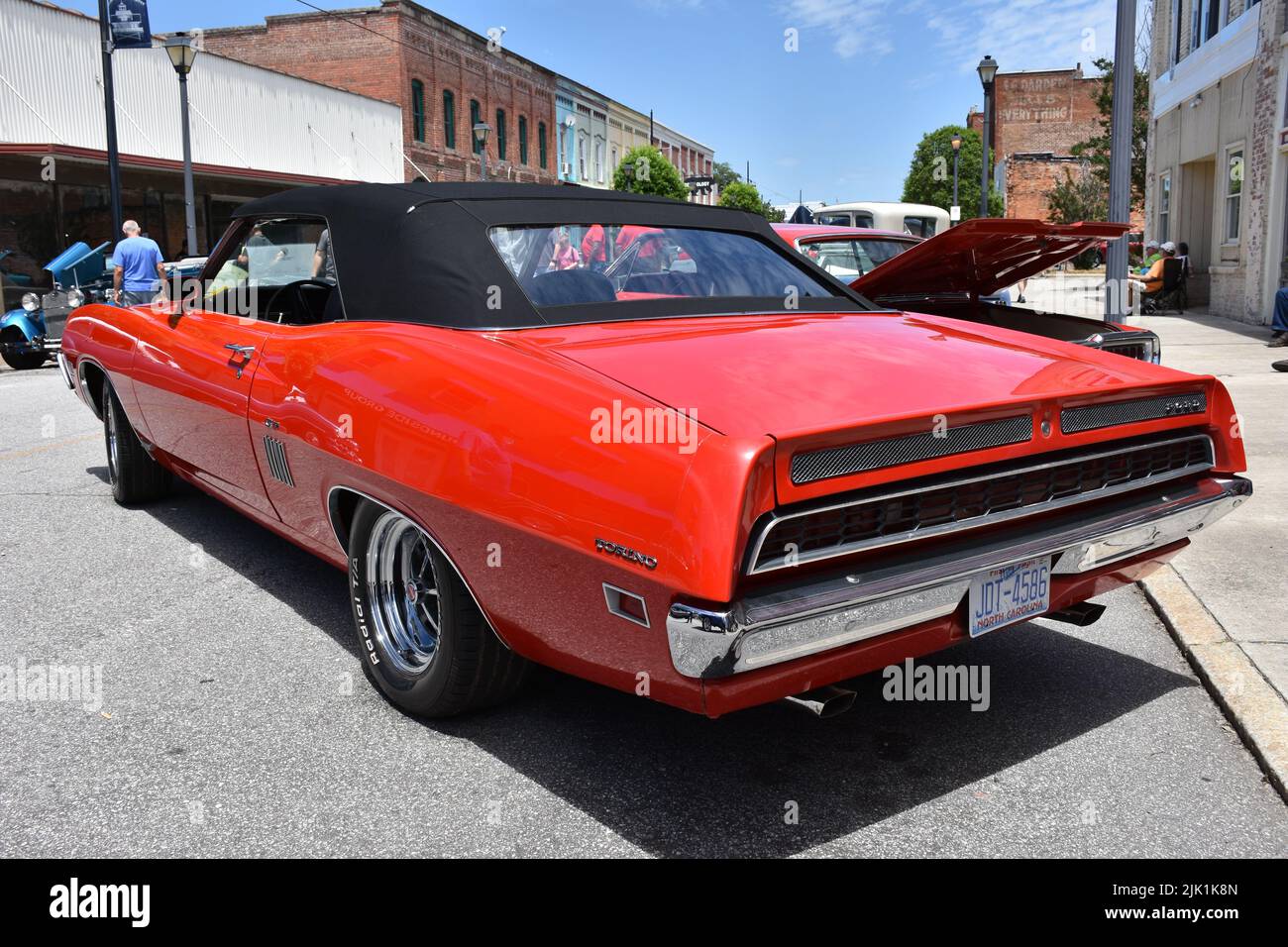 A 1970 Ford Torino GT 429 Cobra Jet on display at a car show. Stock Photo
