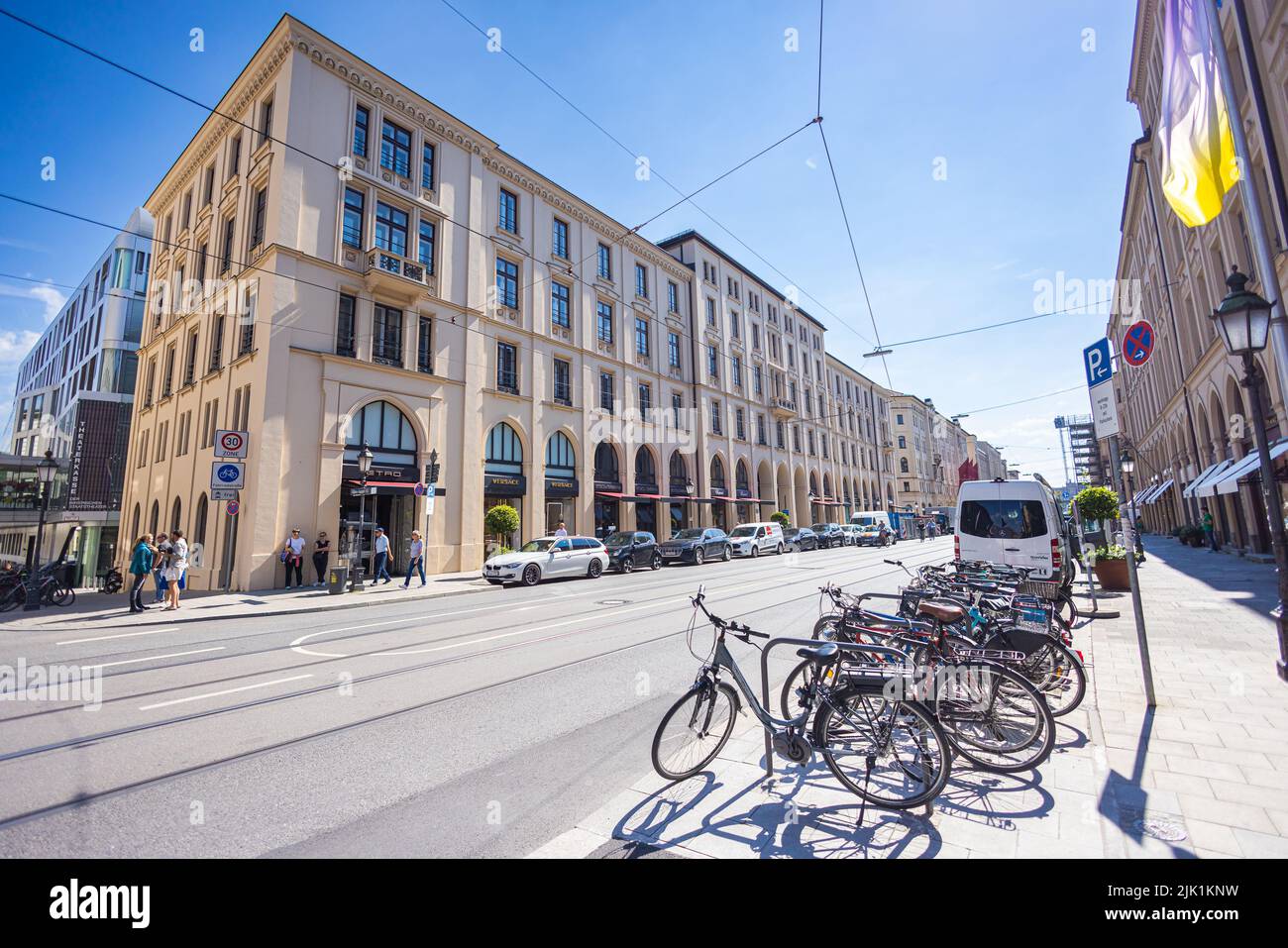 Munich, Germany - July 6, 2022: Cityscape into the Maximilianstrasse ...