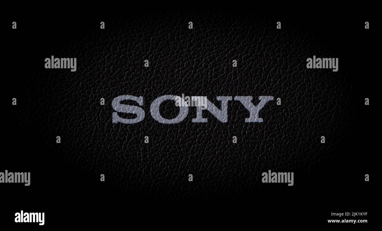 KYIV, UKRAINE - July 29, 2022 Sony logo on the leather case Stock Photo
