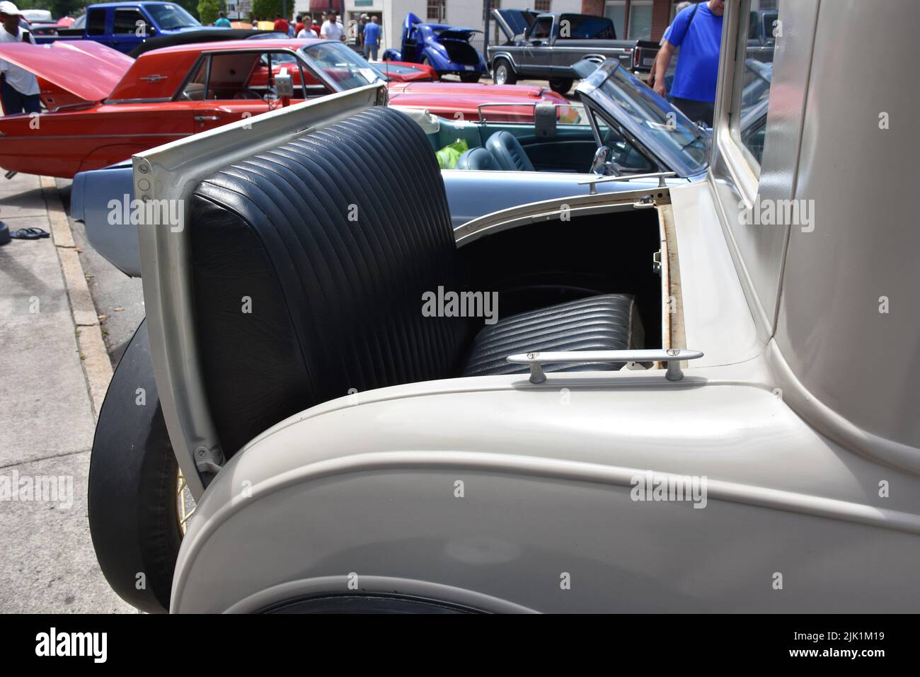 A 1930 Ford Model A with a Rumble Seat in the rear on display at a car show. Stock Photo