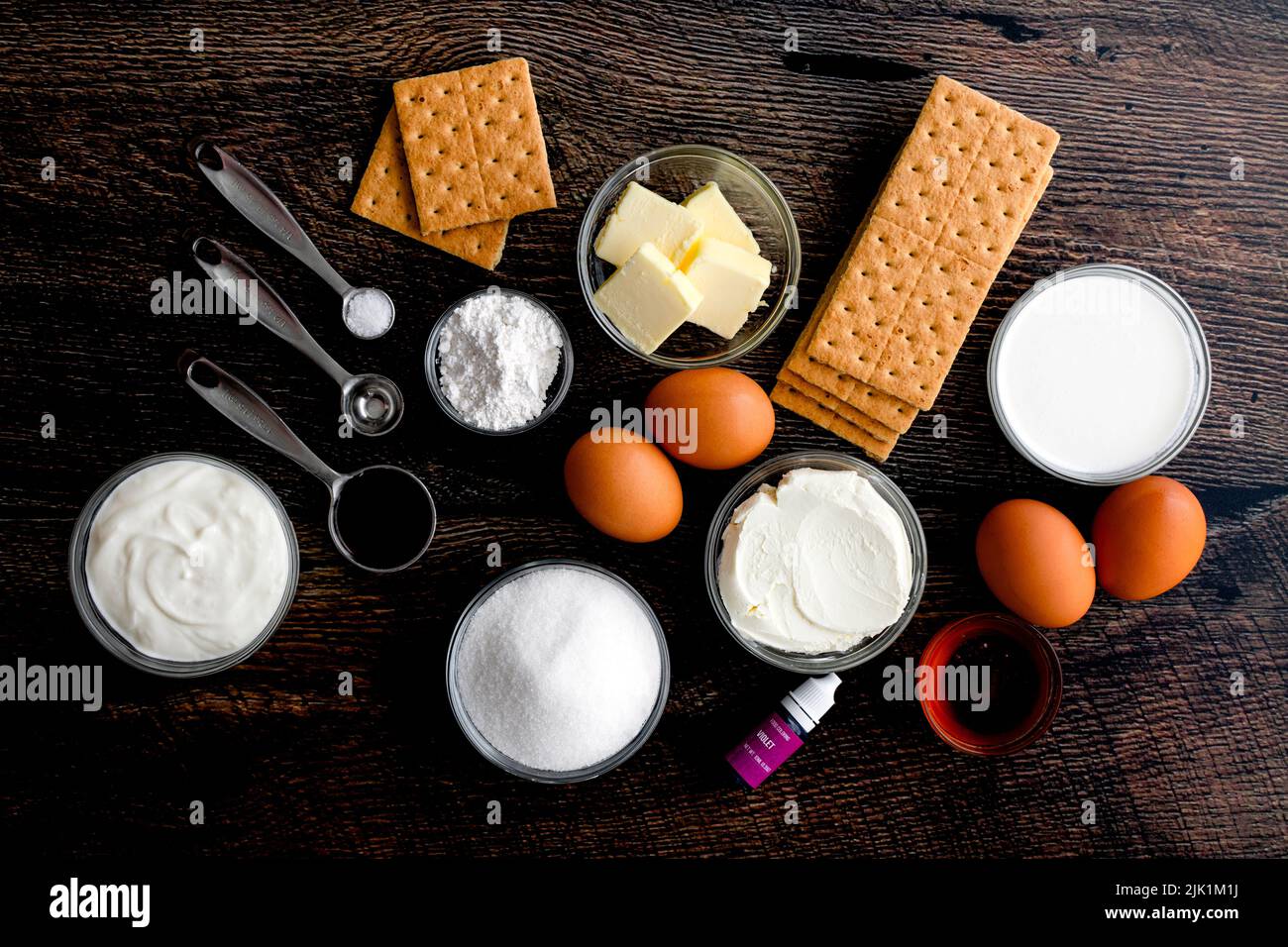Honey Lavender Cheesecake Ingredients Viewed from Above Cream cheese