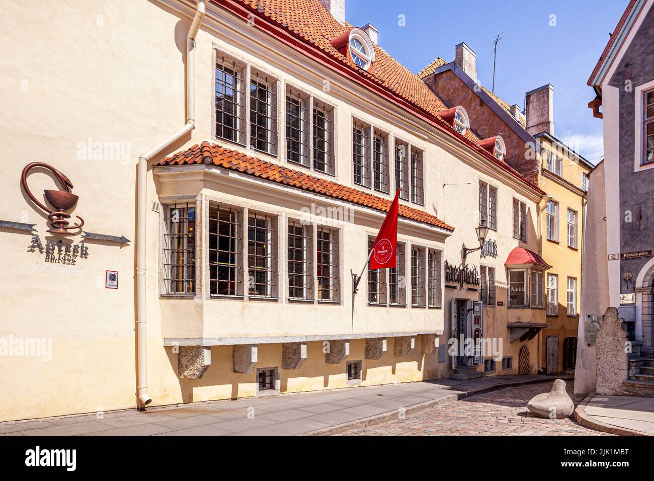 The 15th century Town Hall Pharmacy (Raeapteek) in Town Hall Square in the Old Town of Tallinn the capital city of Estonia Stock Photo