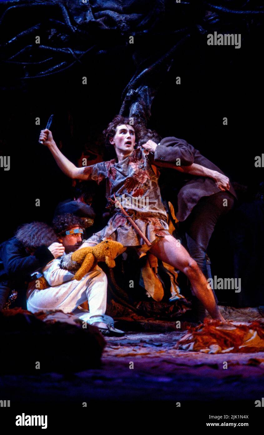 Mark Rylance (Peter Pan) in PETER PAN by J M Barrie at the Royal Shakespeare Company (RSC), Barbican Theatre, London EC2  17/12/1983  set design: John Napier  costumes: Andreane Neofitou  lighting: David Hersey  fights: Malcolm Ranson  directors: John Caird & Trevor Nunn Stock Photo