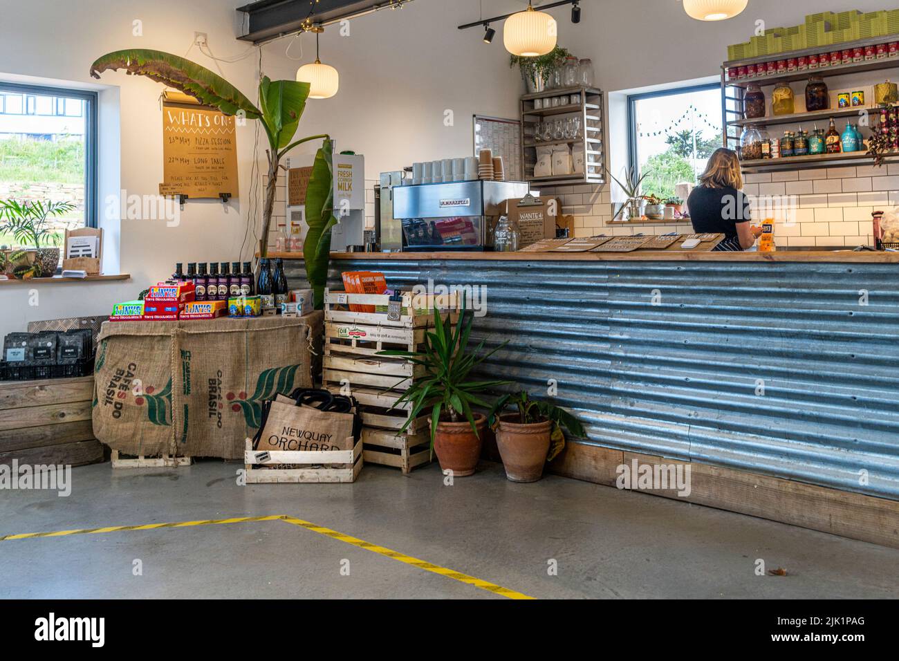 The interior of The Canteen in Newquay Orchard a community initiative in Newquay in Cornwall in the UK. Stock Photo
