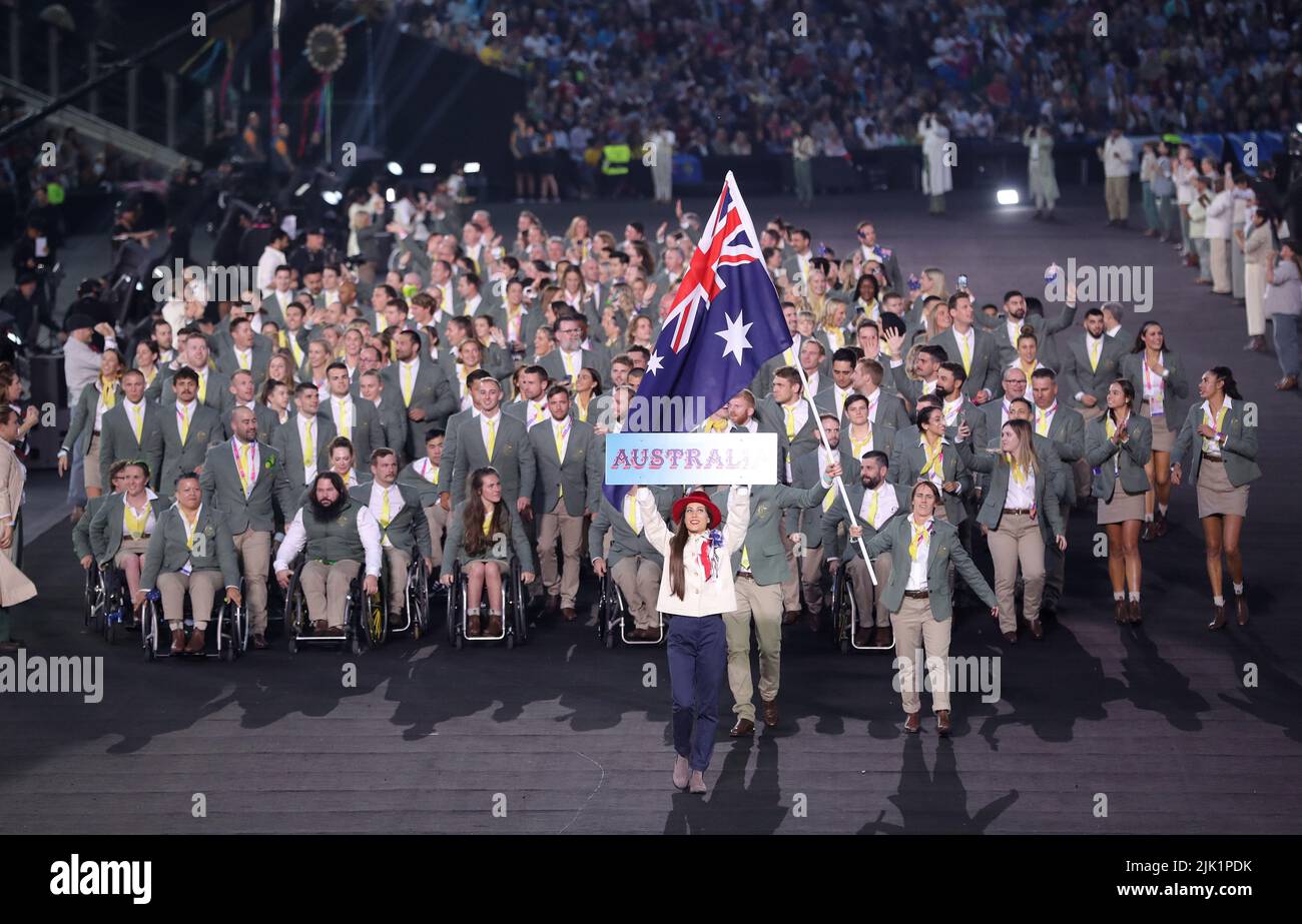 Birmingham,UK. 28th July 2022. The Austrailian  team arrive into the stadium during the Commonwealth Games opening ceremony  at Alexander Stadium, Birmingham. Credit: Paul Terry Photo/Alamy Live News Stock Photo