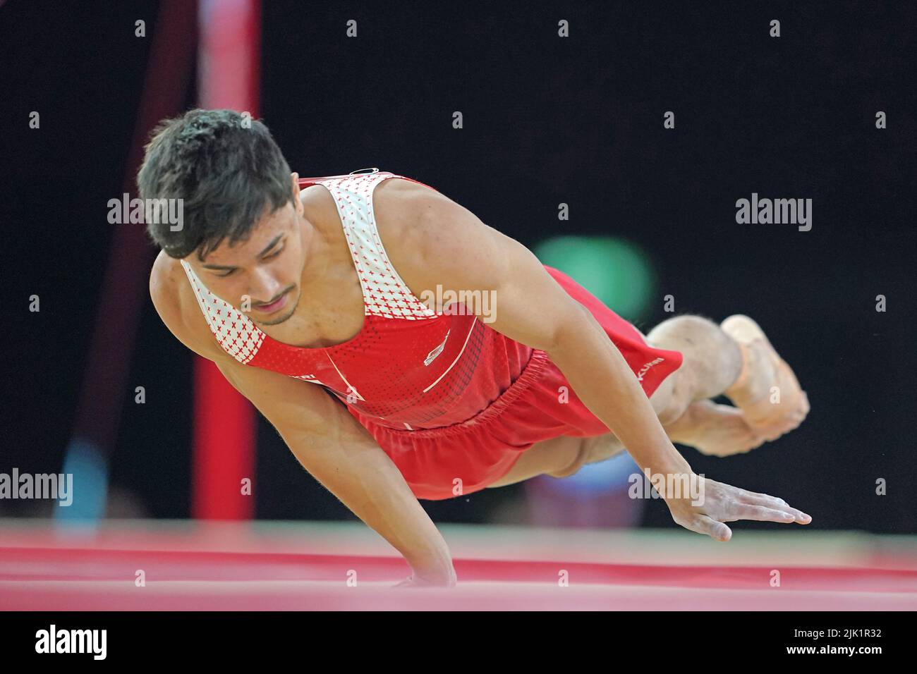 England's Jake Jarman in action during his floor rotation of the Men's Team Final and Individual