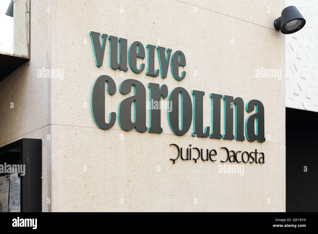 VALENCIA, SPAIN - APRIL 14, 2022: Vuelve Carolina Restaurant. Quique Dacosta Stock Photo