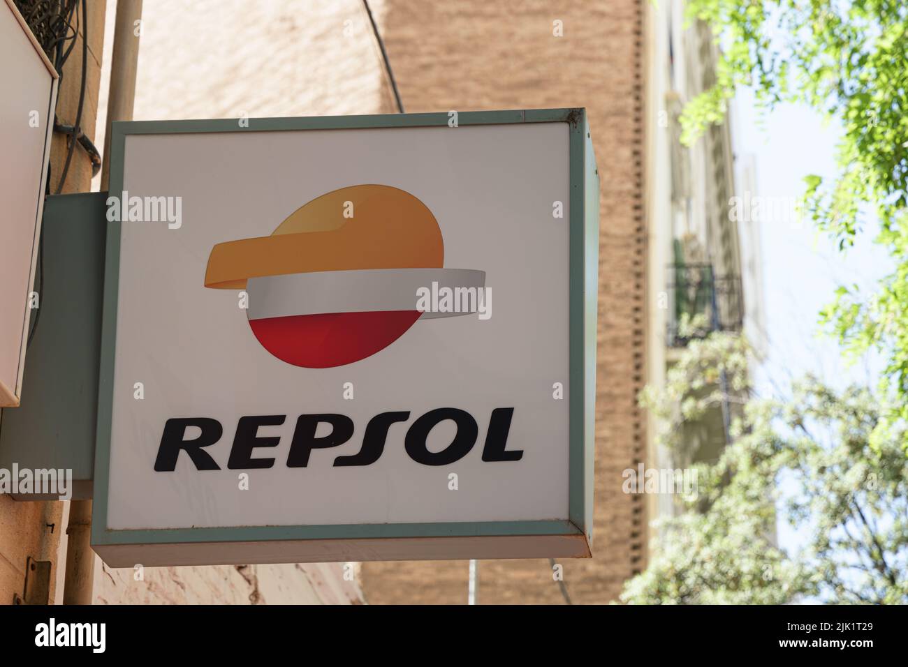 VALENCIA, SPAIN - MAY 17, 2022: Repsol is a Spanish energy and petrochemical company based in Madrid Stock Photo