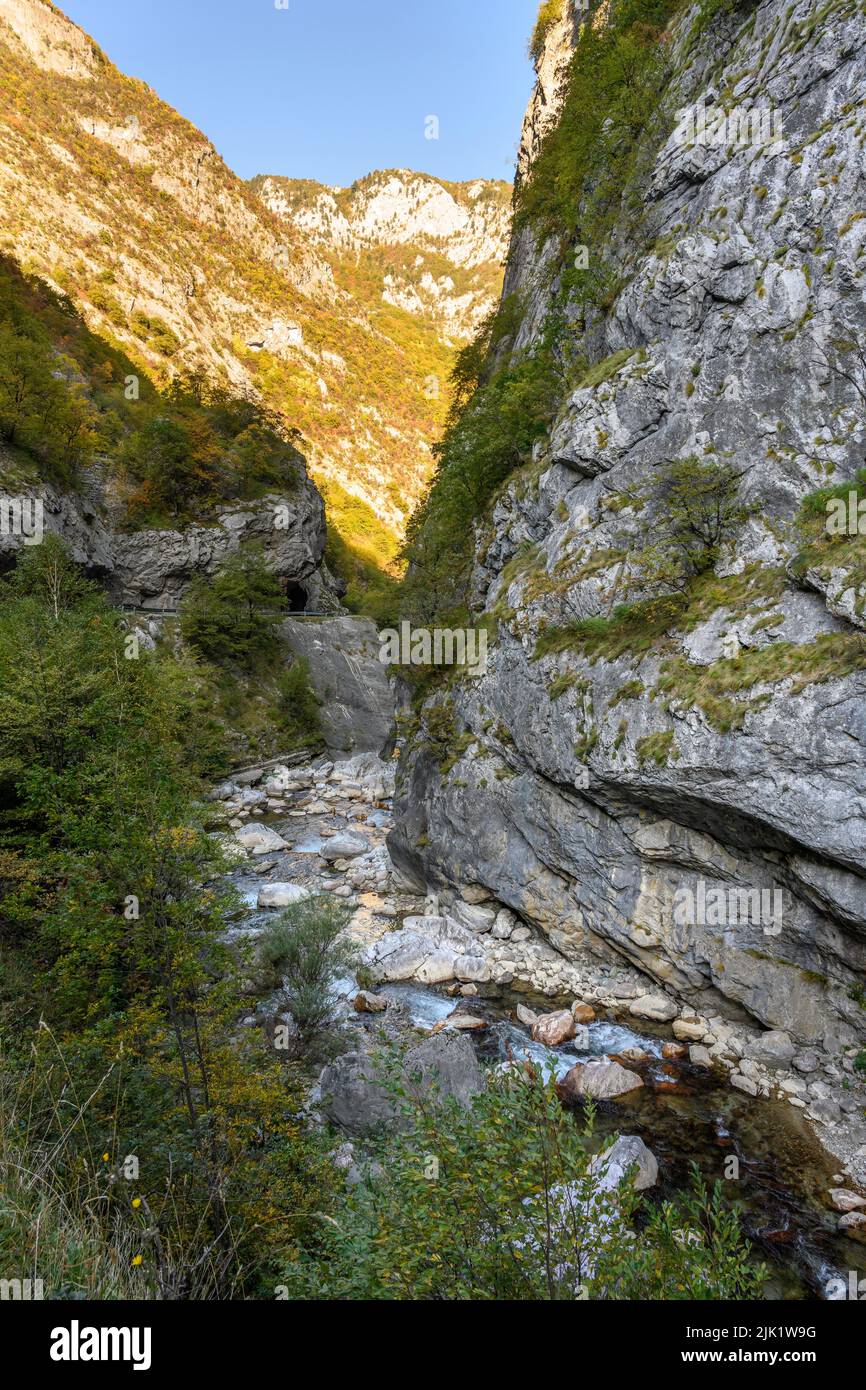 Autumn in the Rugova canyon, one of Europe's longest canyons, near the town of Pec (Peja) in the Republic of Kosovo, central Balkans. Stock Photo