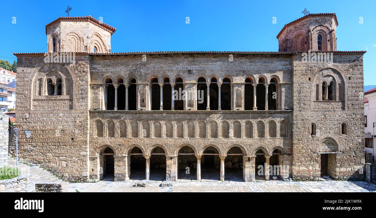 A panoramic view of the façade of The 11th cen. Byzantine Church of Saint Sophia, in the Old city of Ohrid on the shore of Lake Ohrid  in North Macedo Stock Photo