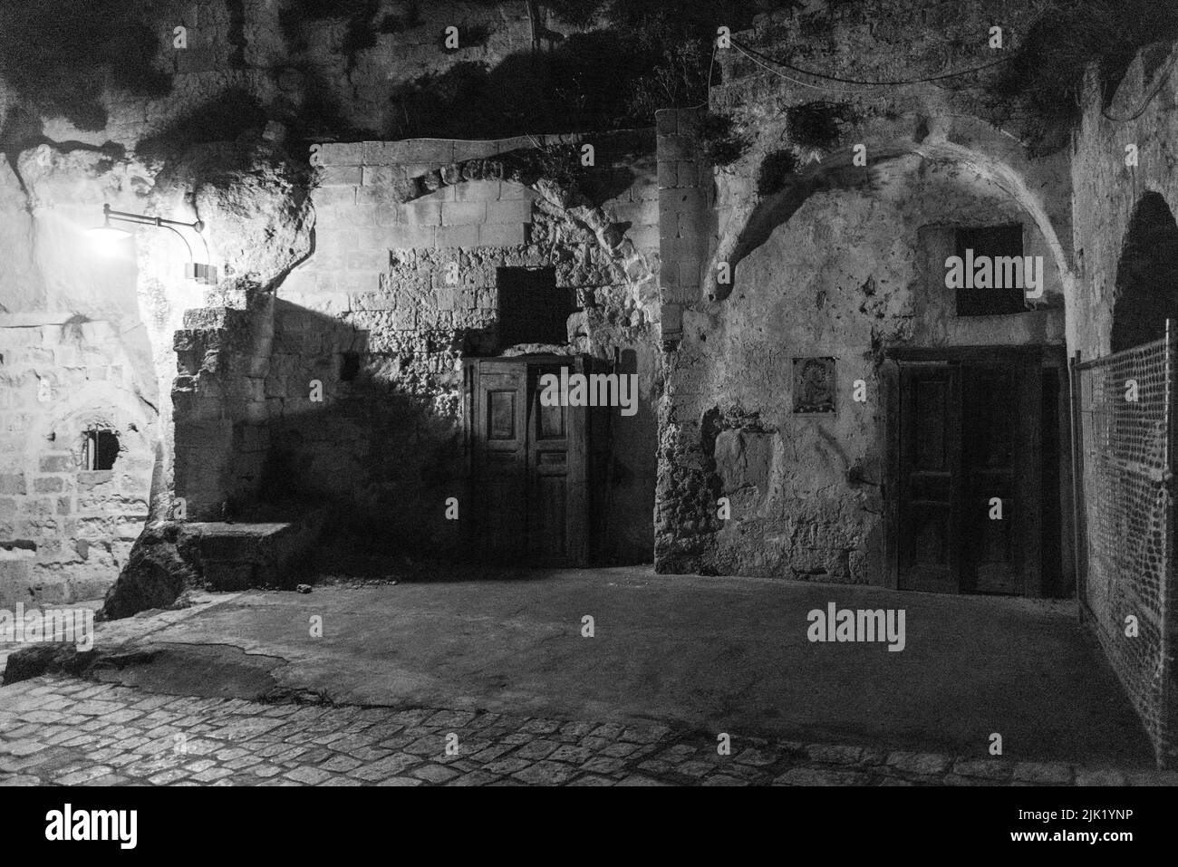 Courtyard of a traditional cave house in Matera, Southern Italy Stock