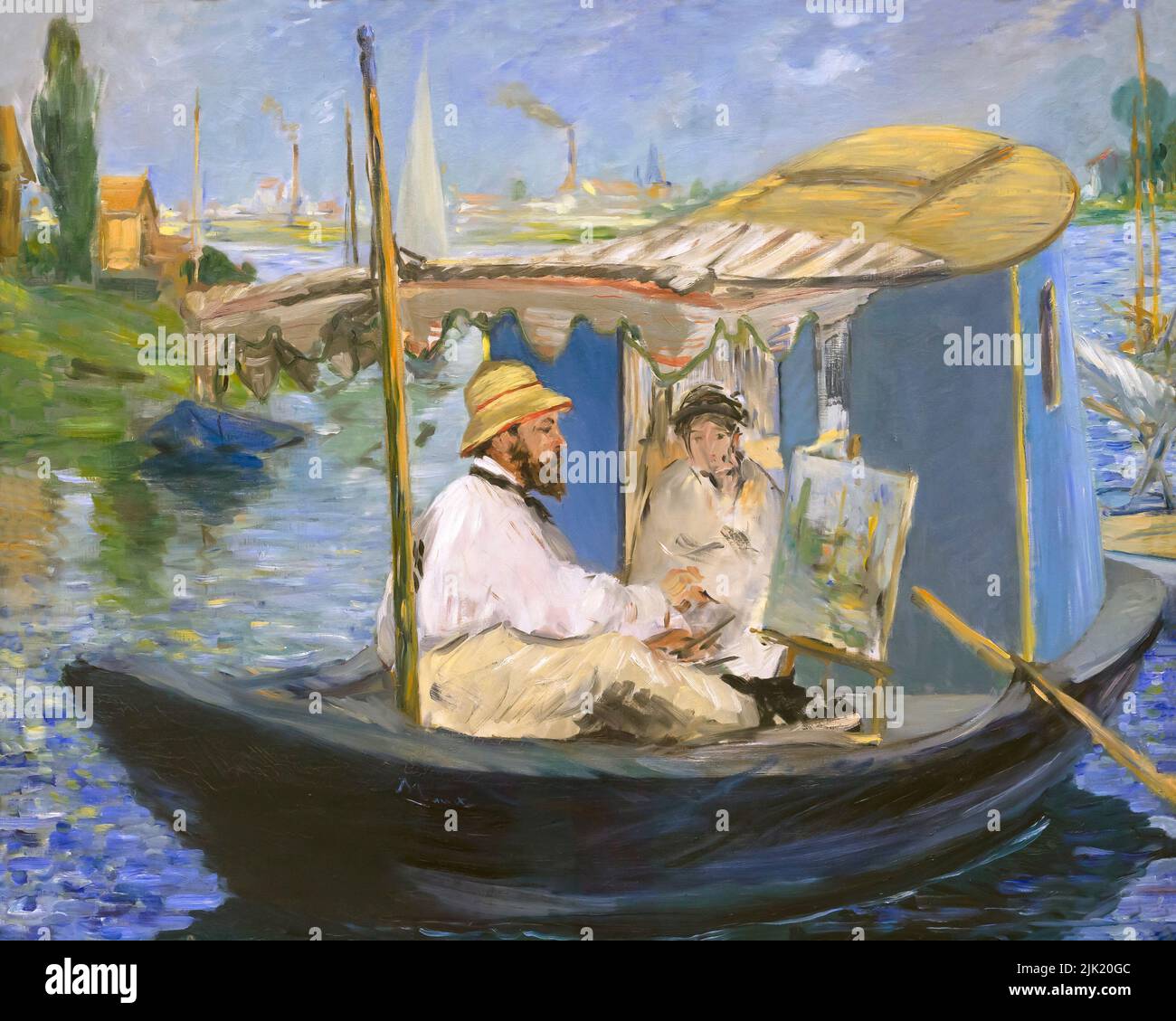 Monet Painting in his Studio Boat, Edouard Manet, 1874, Neue Pinakothek, Munich, Germany, Europe Stock Photo