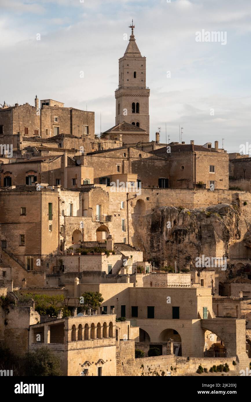 Residential cave houses in historic downtown Matera, Italy Stock Photo