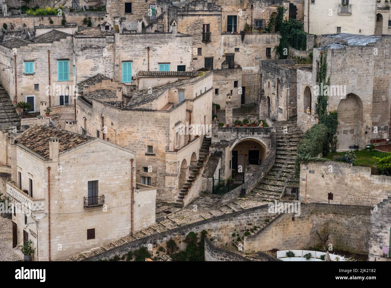 Residential cave houses in historic downtown Matera, Italy Stock Photo