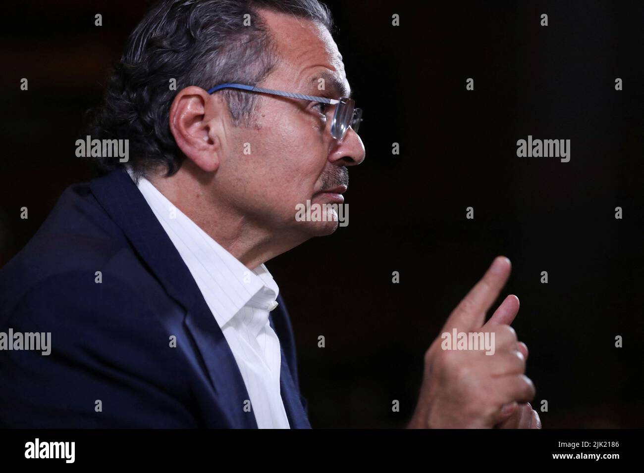 Octavio Romero, Pemex Chief Executive Officer, speaks during an interview with Reuters at the headquarters of state-owned oil company Pemex in Mexico City, Mexico, July 28, 2022. REUTERS/Edgard Garrido Stock Photo