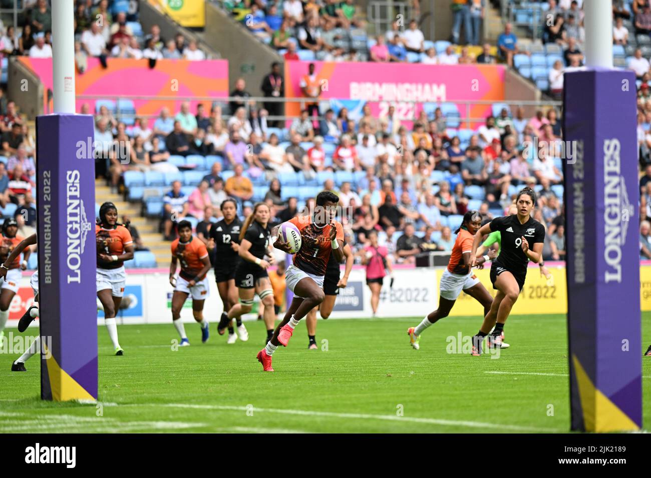 Dulani Pallikkondage of Sri Lanka takes on the All Blacks during the Rugby Sevens at the Commonwealth Games at Coventry Stadium on Friday 29th July 2022. Credit: MI News & Sport /Alamy Live News Stock Photo