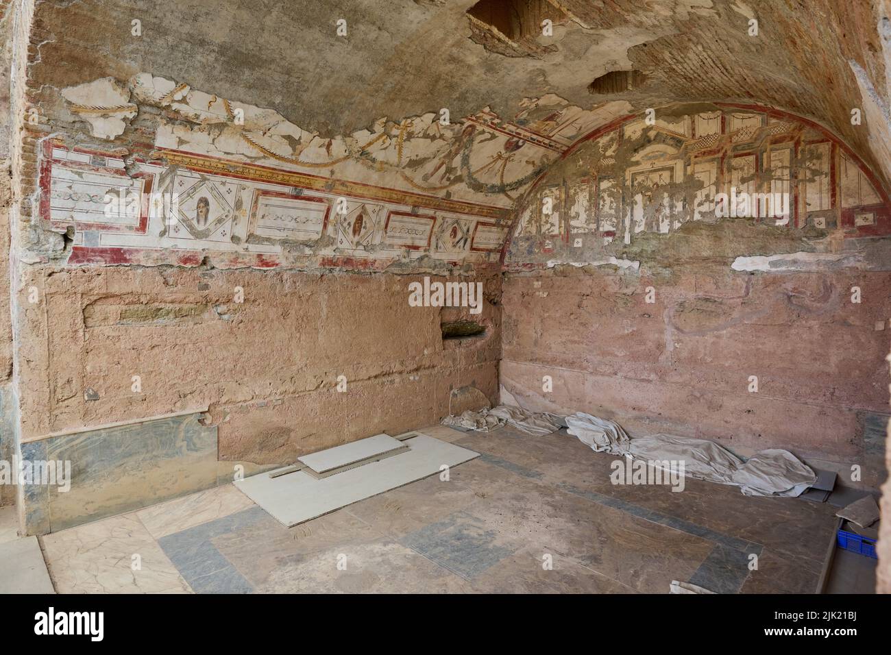inside Terrace Houses of Ephesus, Ephesus Archaeological Site, Selcuk, Turkey Stock Photo