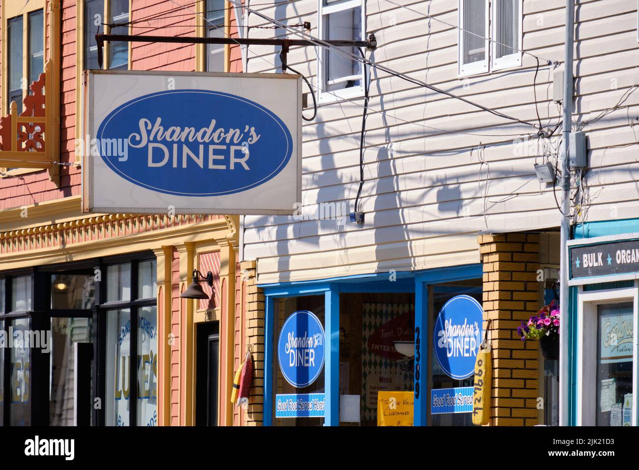 Sign of Shandon's Diner, a fictional restaurant on location filiming of TV show Sullivan's Crossing in Nova Scotia Stock Photo