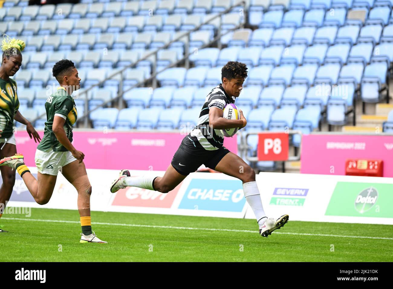 Sesenieli Donu of Fiji scores a try during the Rugby Sevens at the Commonwealth Games at