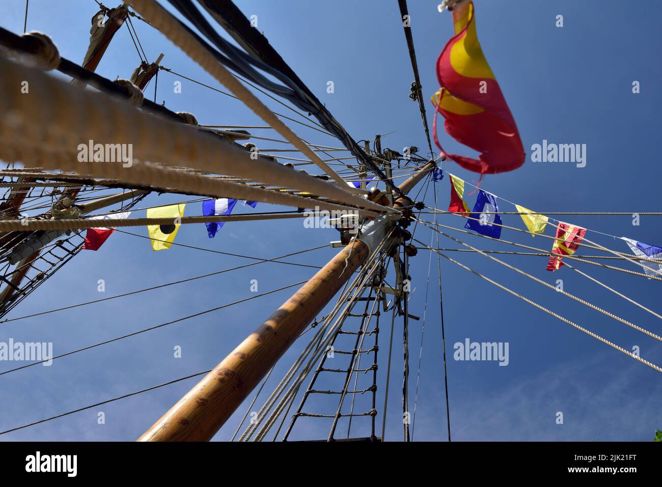 Mast and rigging on tall sailing ship Stock Photo