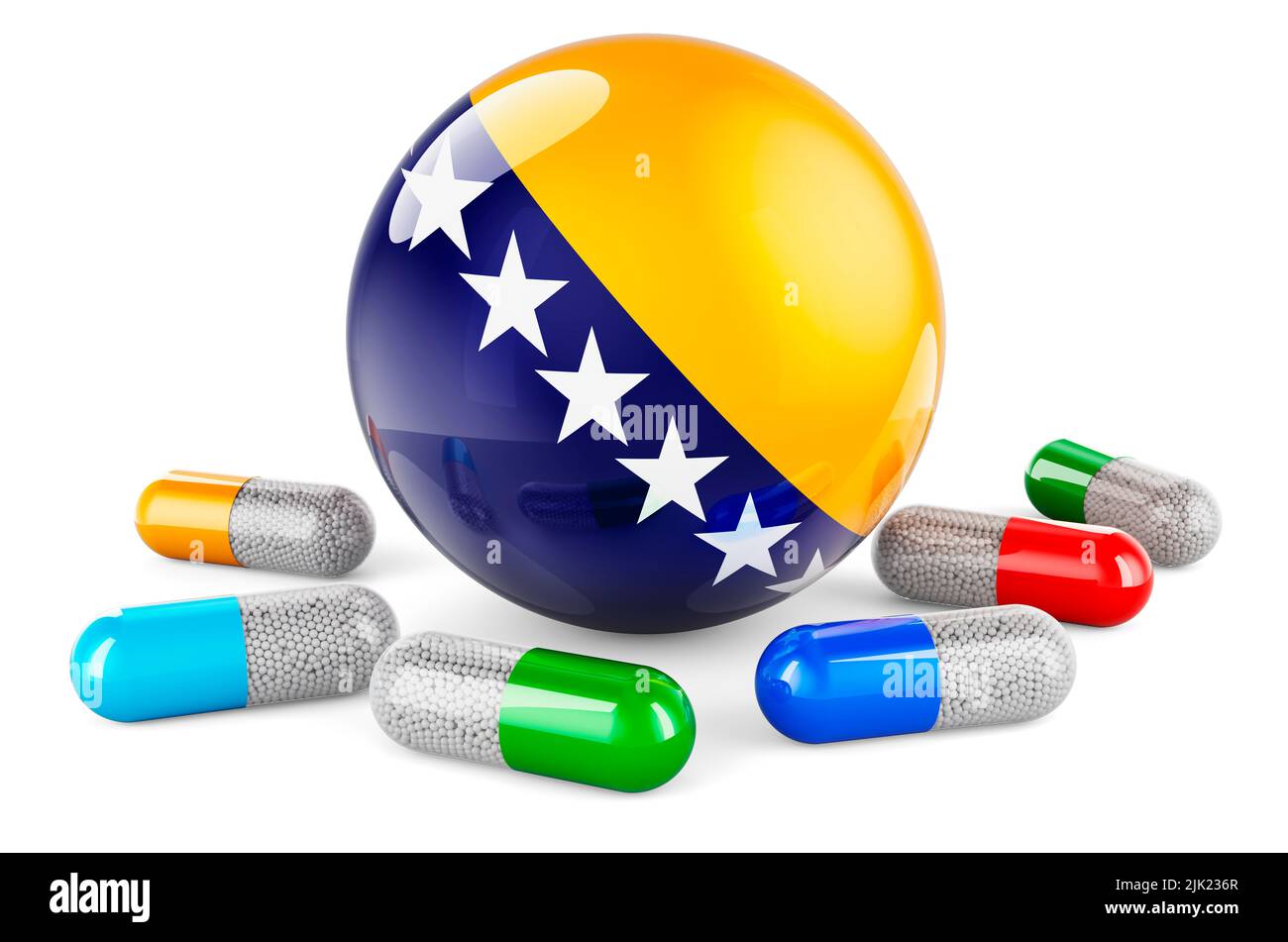 Pills capsule with Bosnian and Herzegovinan flag. 3D rendering isolated ...