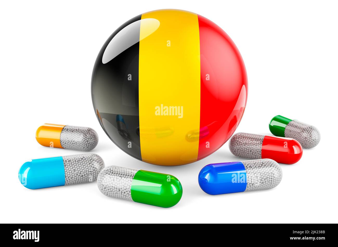 Pills capsule with Belgian flag. 3D rendering isolated on white background Stock Photo