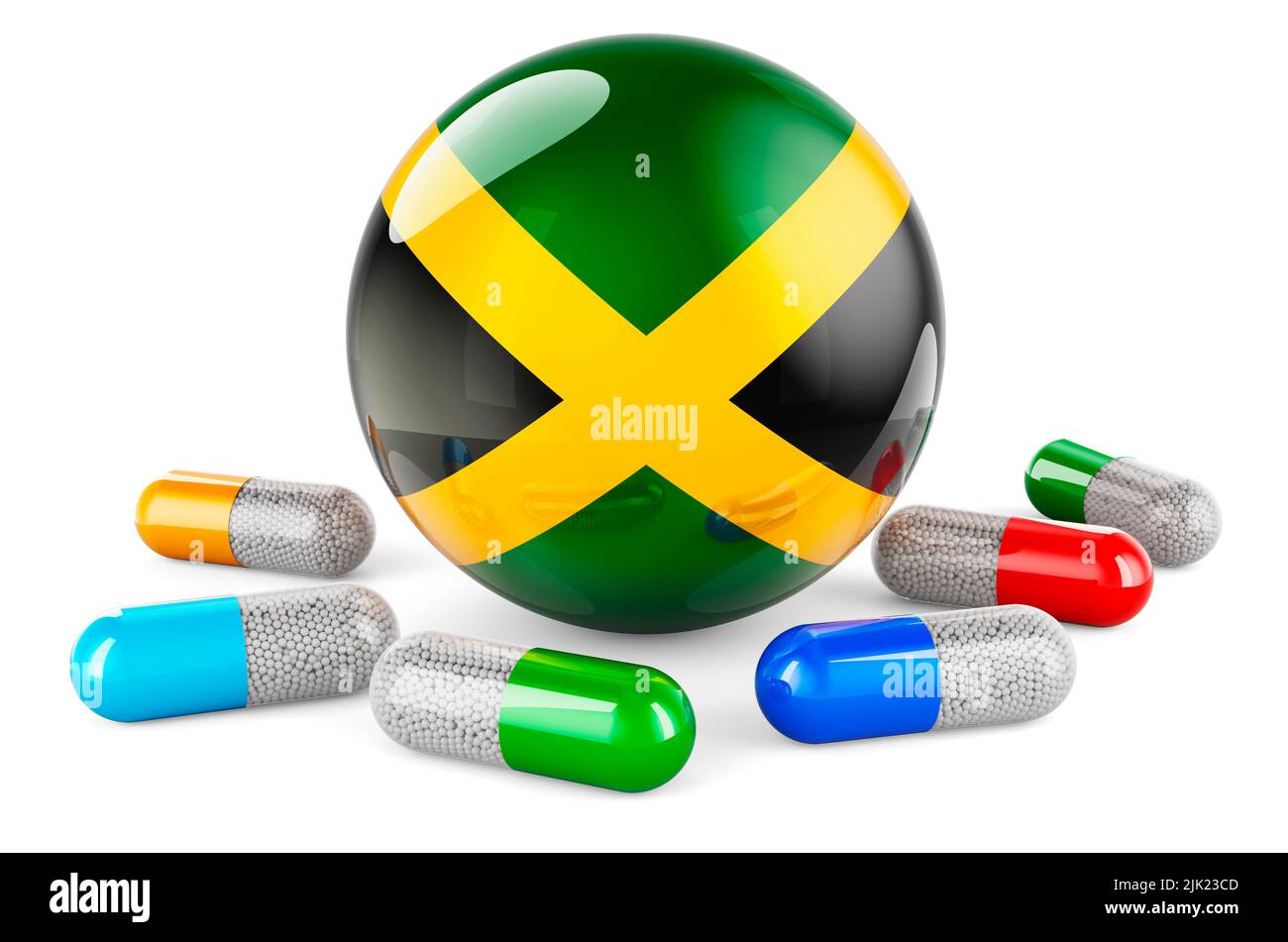 Pills capsule with Jamaican flag. 3D rendering isolated on white background Stock Photo Alamy