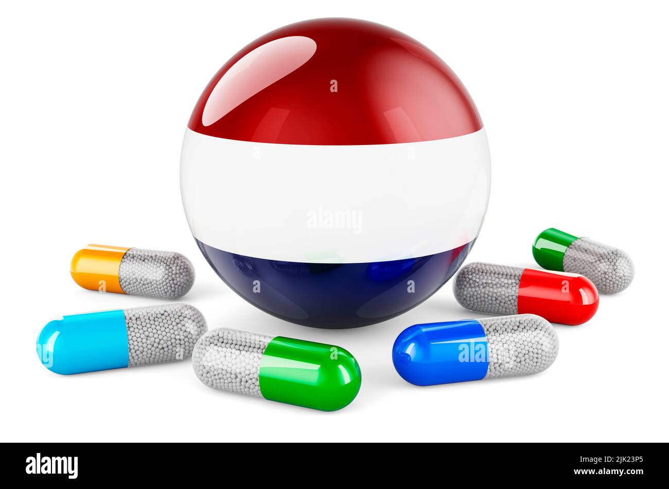 Pills capsules with the Netherlands flag. 3D rendering isolated on ...