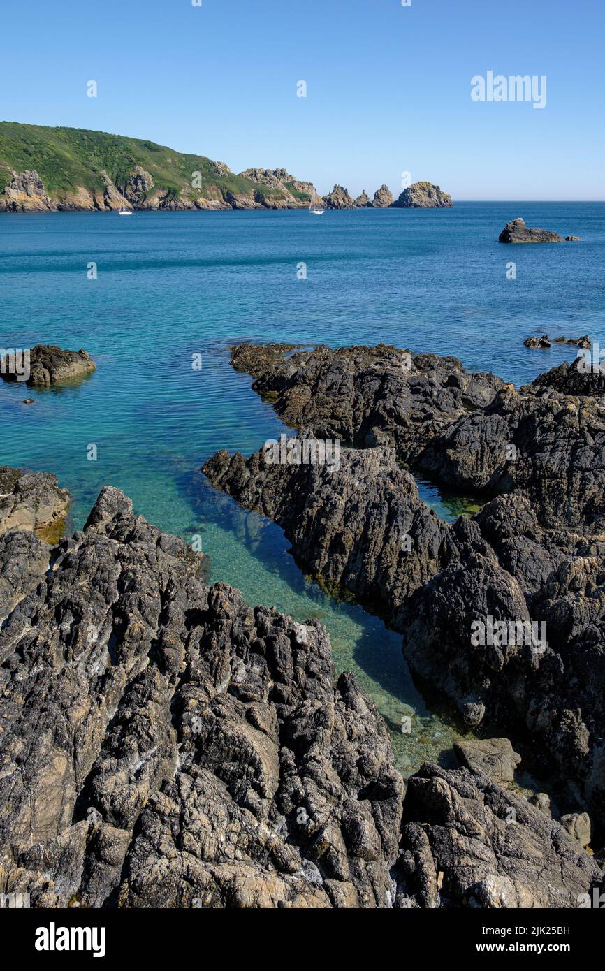 View from Moulin Huet towards Jerbourg Point, Guernsey, Channel Islands Stock Photo