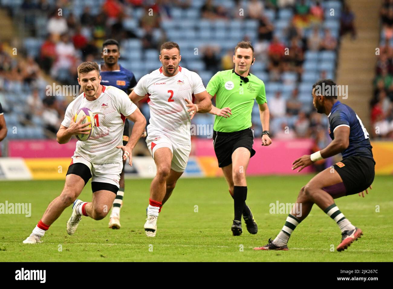 Charlton Kerr of England runs at Sri Lanka during the Rugby Sevens at the Commonwealth Games at Coventry Stadium on Friday 29th July 2022. Credit: MI News & Sport /Alamy Live News Stock Photo
