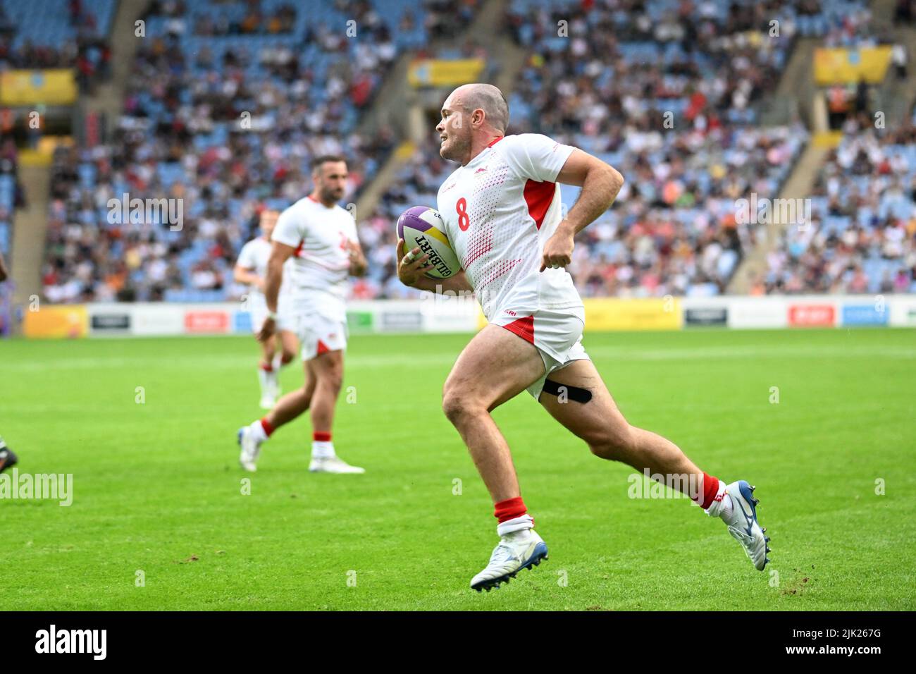 Tom Bowen of England scores a try against Sri Lanka during the Rugby Sevens at the Commonwealth Games at Coventry Stadium on Friday 29th July 2022. Credit: MI News & Sport /Alamy Live News Stock Photo