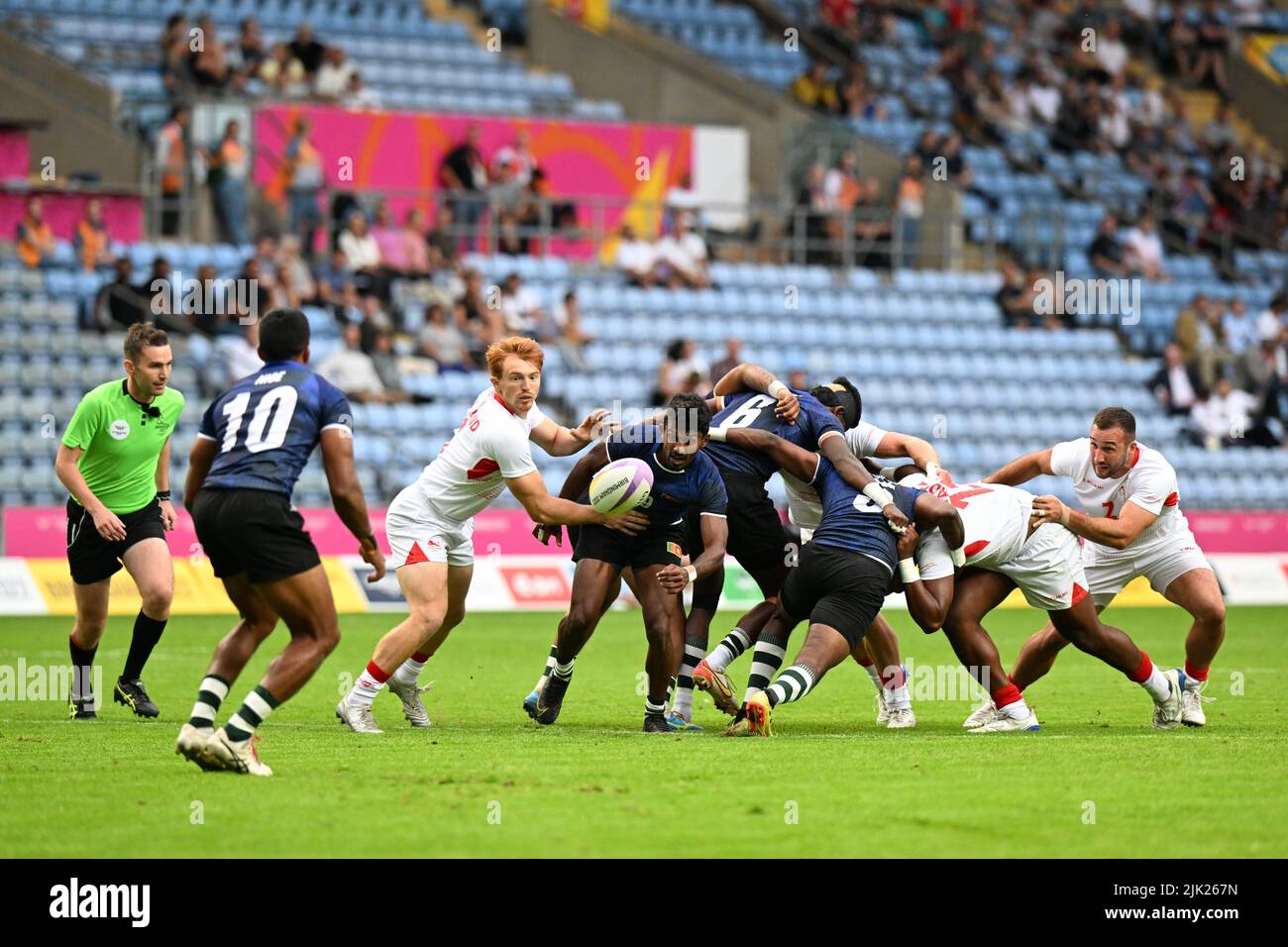 A scrum between England and Sri Lanka during the Rugby Sevens at the Commonwealth Games at Coventry Stadium on Friday 29th July 2022. Credit: MI News & Sport /Alamy Live News Stock Photo