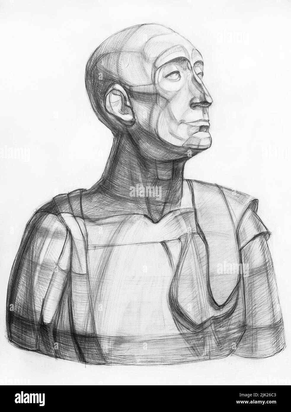 academic drawing of bust of Niccolo da Uzzano hand-drawn by black pencil on white paper Stock Photo
