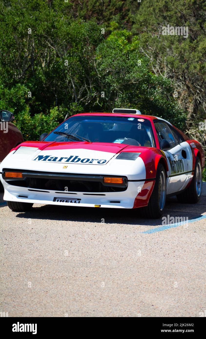 POLTU QUATU - ITALY - JUL 9 - 2022 : Ferrari 308 GTB rally livrea malboro Poltu Quatu Classic Stock Photo