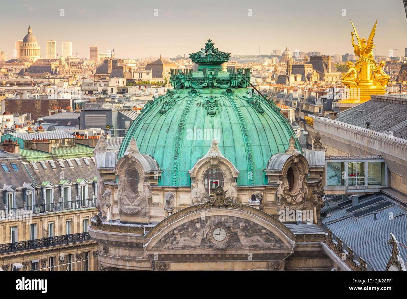 Panorama of architecture above cupola of opera in Paris, France Stock Photo