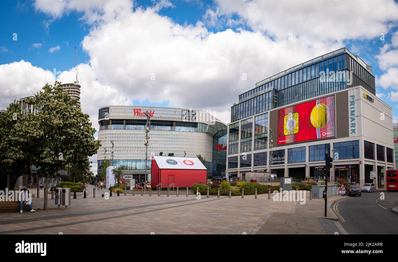 London, July 2022: Westfield Shopping Centre in Shepherds Bush. Large-scale indoor retail centre with many high street and luxury chains. Stock Photo