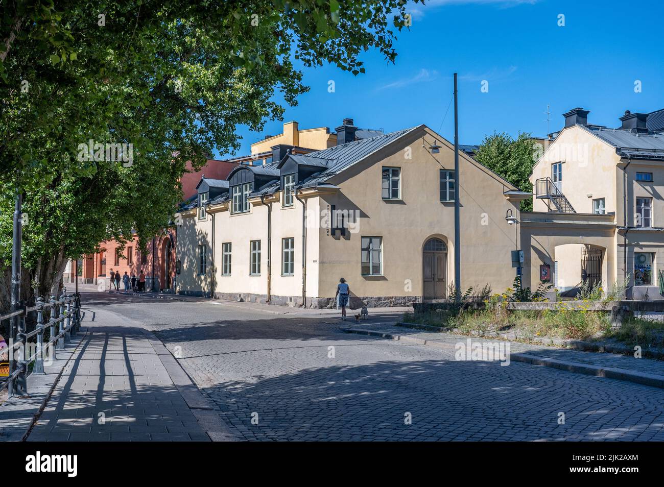 Residential street Dalsgatan and historic city block Knäppingsborg in the city centre of Norrkoping, Sweden. Stock Photo