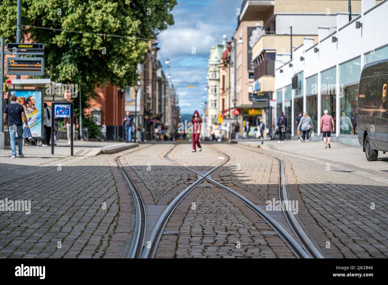 Main street Drottninggatan in the city center of Norrkoping, Sweden. Norrkoping is a historic industrial town. Stock Photo