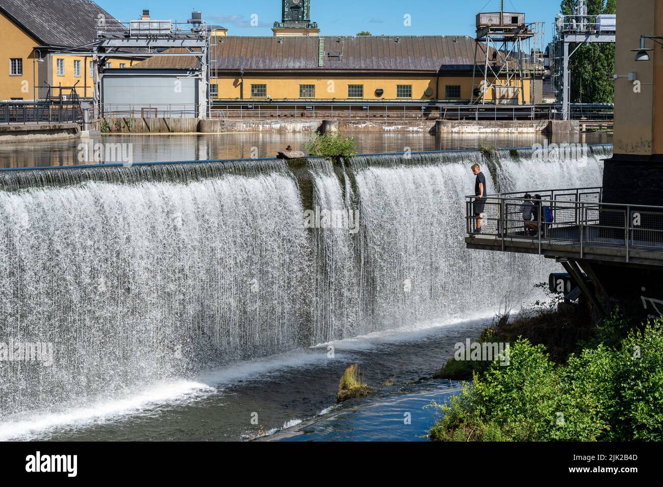 The old industrial landscape and Motala river in Norrkoping. Norrkoping is a historic industrial town in Sweden. Stock Photo