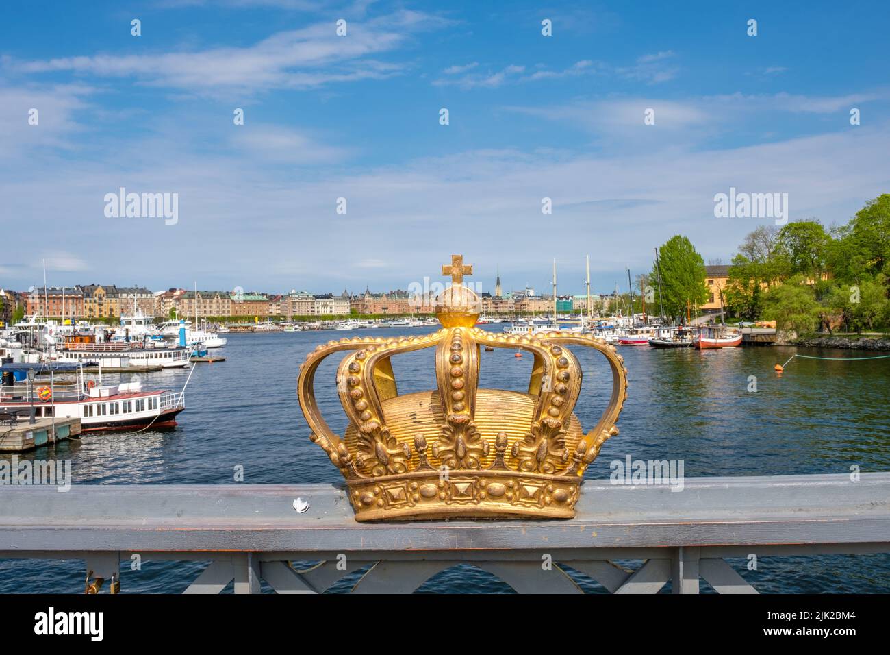 View from Skeppsholmen bridge in Stockholm. The capital city of Sweden is built on 17 islands. Stock Photo