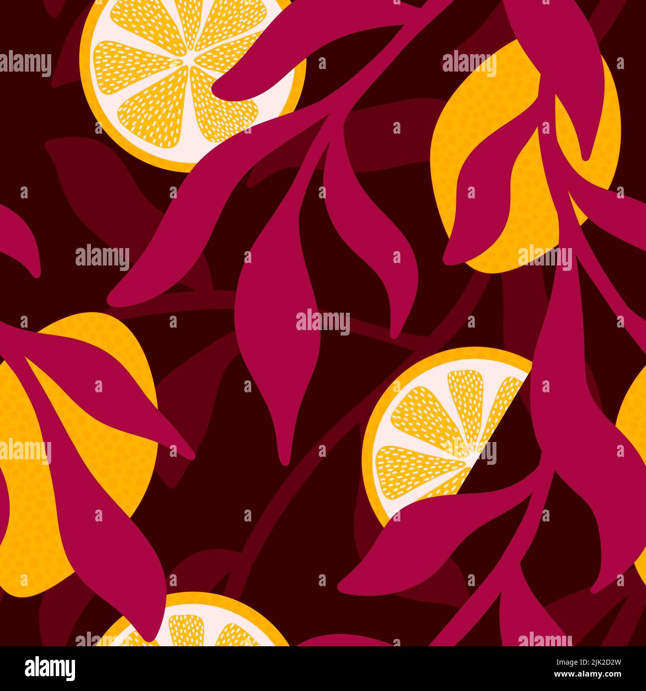 Summer fruit seamless lemon and leaves pattern for wrapping paper and ...