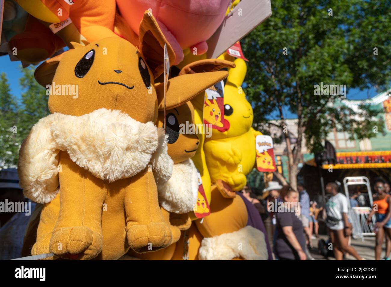 Calgary, Alberta, Canada - July 16, 2022: A Eevee pokemon stuffed plush toy  offered as a prize for winning a carnival game Stock Photo - Alamy