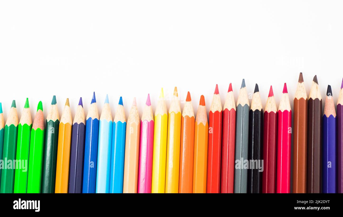 A close-up of colorful crayons isolated on a white background Stock ...