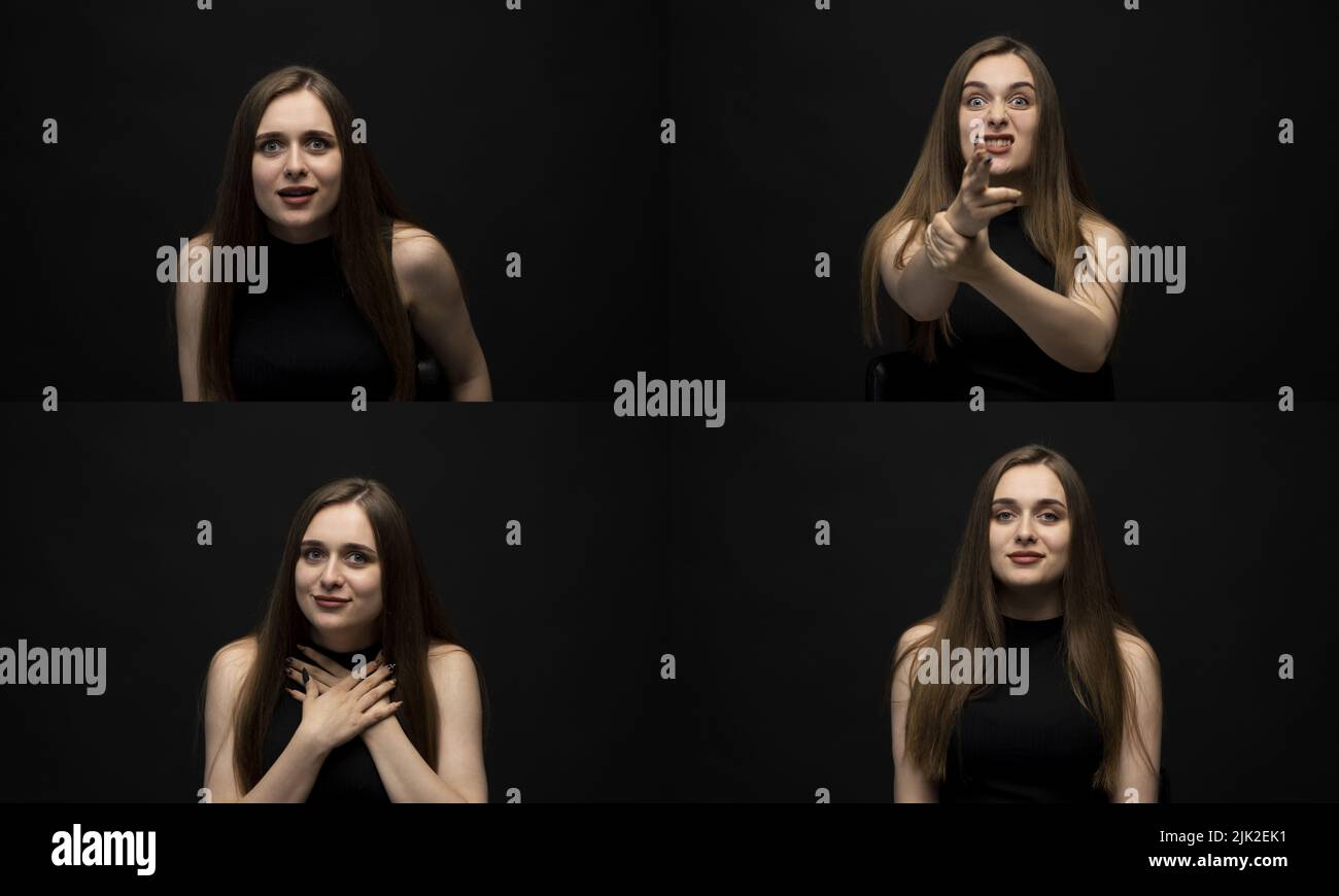 Posing Mood Examples Set of young girl posing with many different facial expressions in a ...