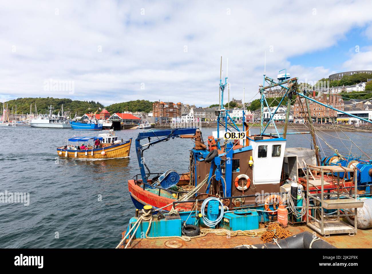 Oban harbour and port, fishing vessels and boats moored in the harbour