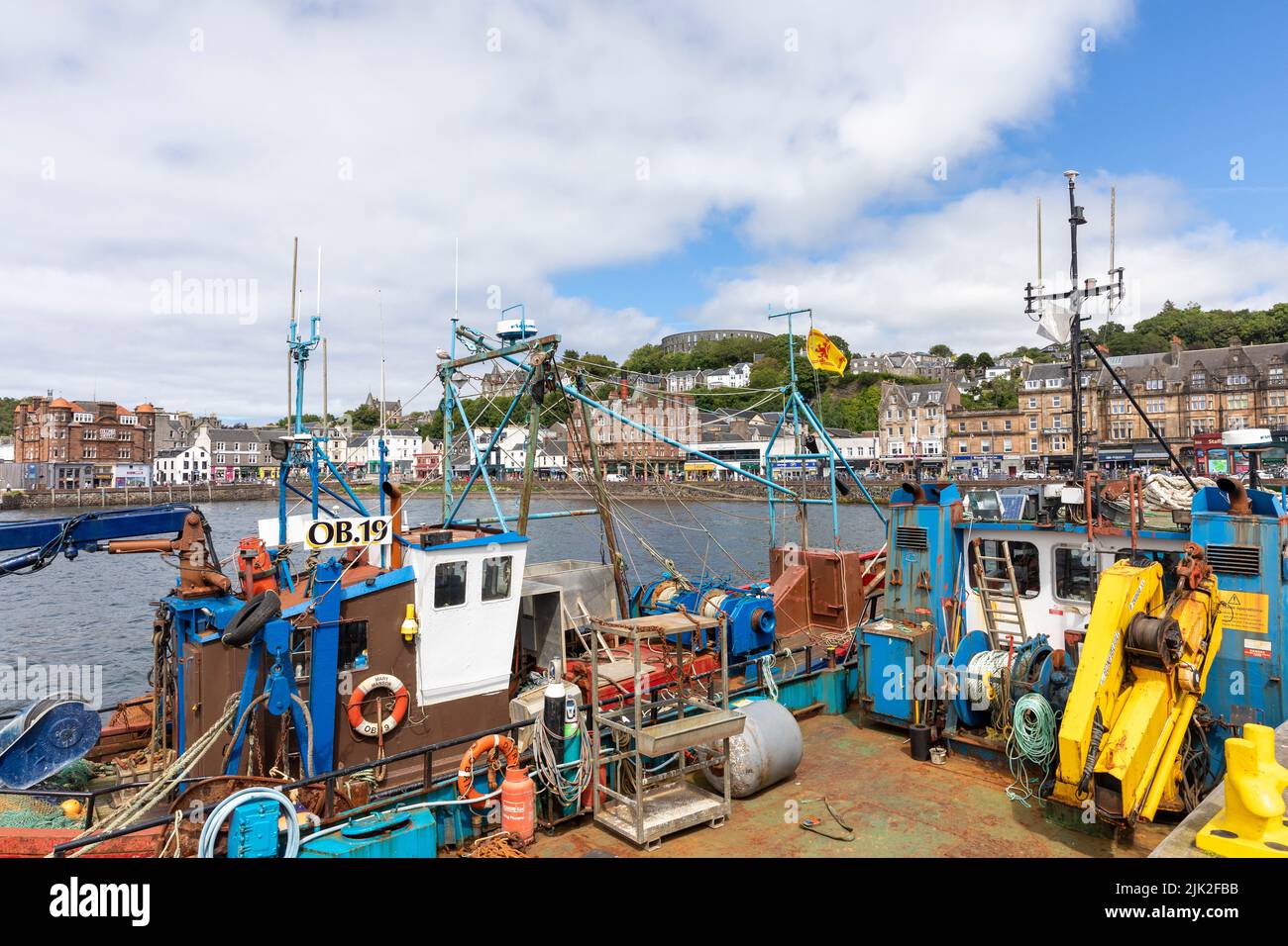 Oban harbour and port, fishing vessels and boats moored in the harbour,Oban,Scotland,summer 2022 Stock Photo