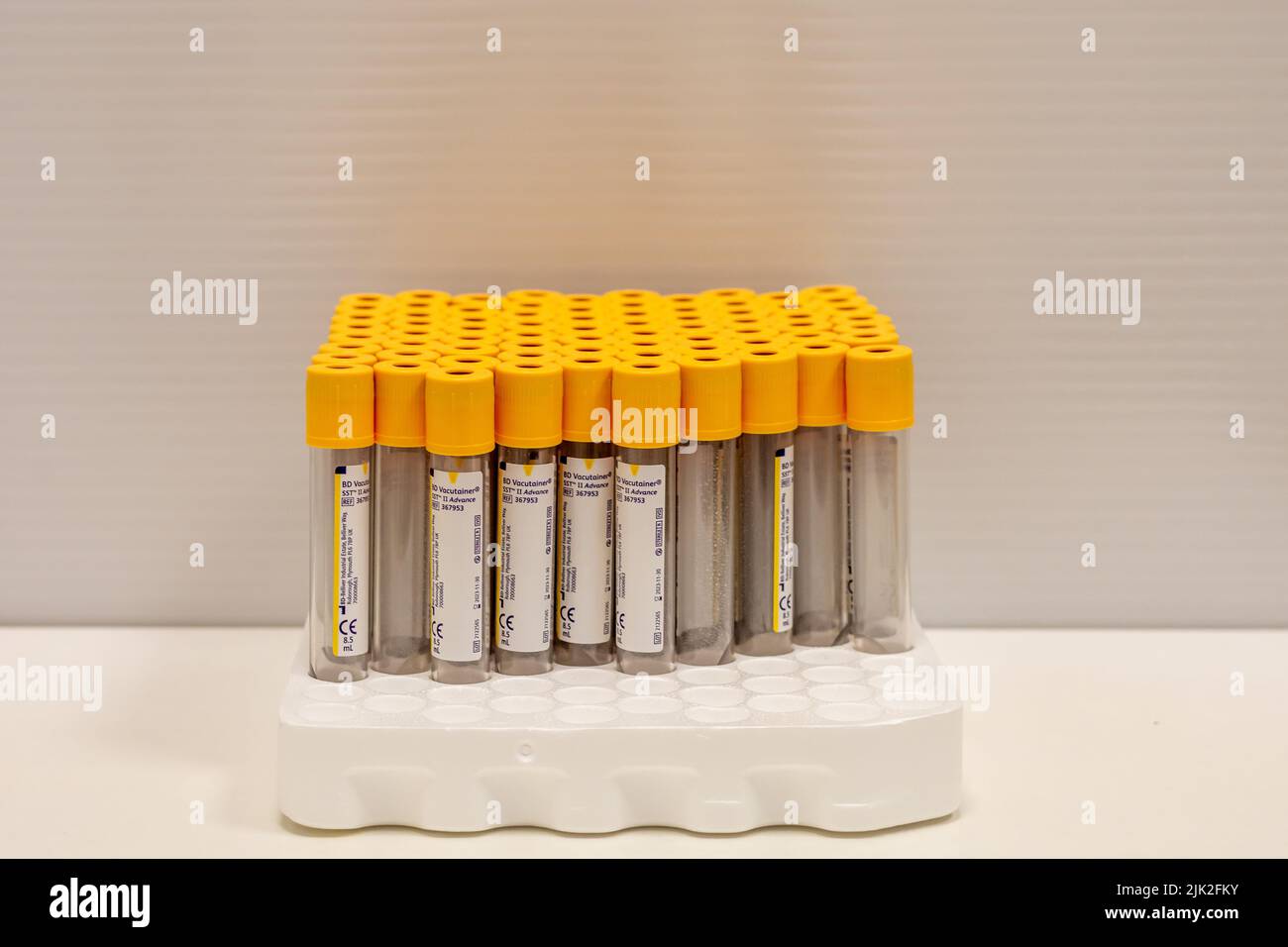 Photography of Sterile yellow cap vacutainer tubes for blood sample