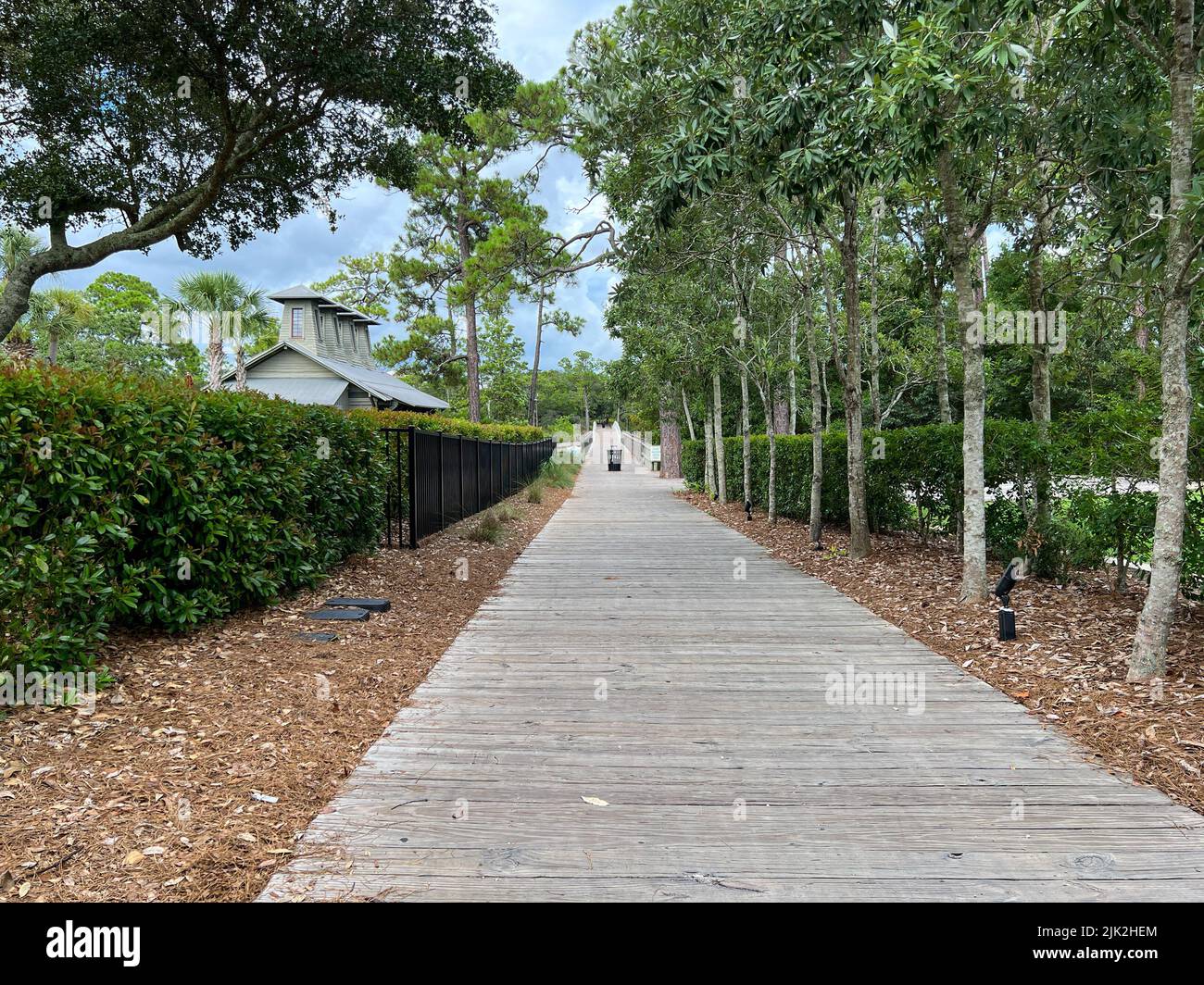 Watercolor, FL USA July 25, 2022 The wooden walking and bike trail