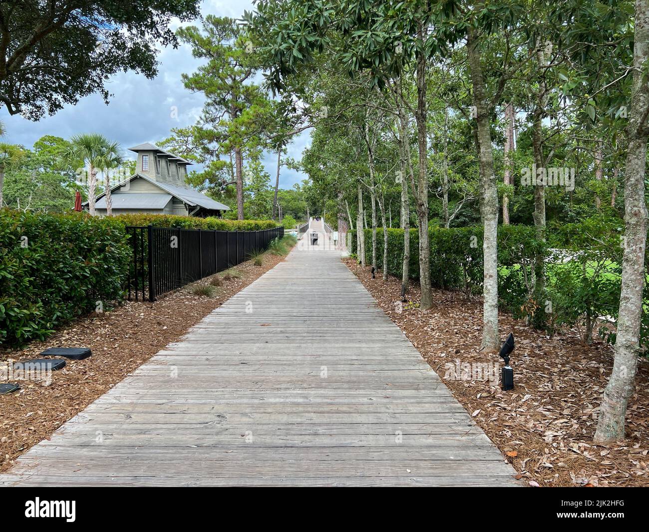 Watercolor, FL USA July 25, 2022 The wooden walking and bike trail