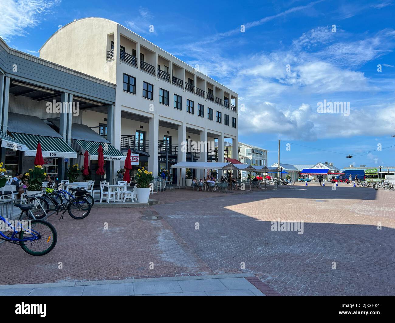 Seaside, FL USA July 25, 2022 The square in downtown with bicycles